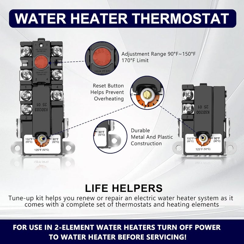 NISHCON EWH-00 Water Heater Thermostat, Electric Water Heater Thermostat For Double Element Heater, Include Upper And Lower Element Thermosatat, Water Heater Replacement Parts Fit For Most Water Heaters - Image 3